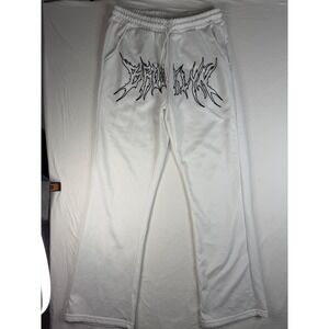 Manfinity Sweatpants Mens Medium White Excellent Graphic Streetwear Drawstring